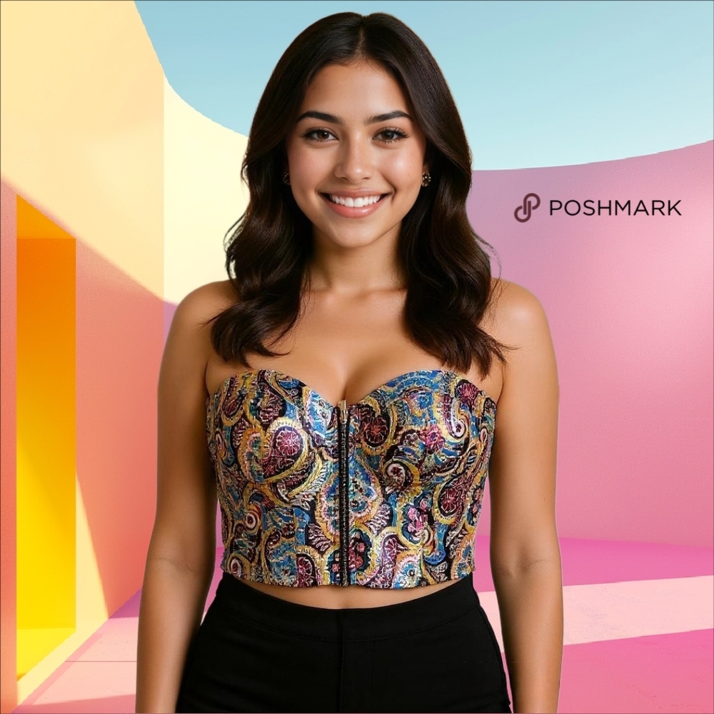 Say What? Blue Brown Bustier Crop Top